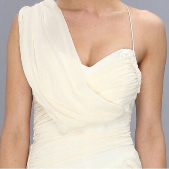 Nicole Miller Ivory Silk Ruched Draped Panel Wedding Dress Size 2 NWT - Picture 5 of 11